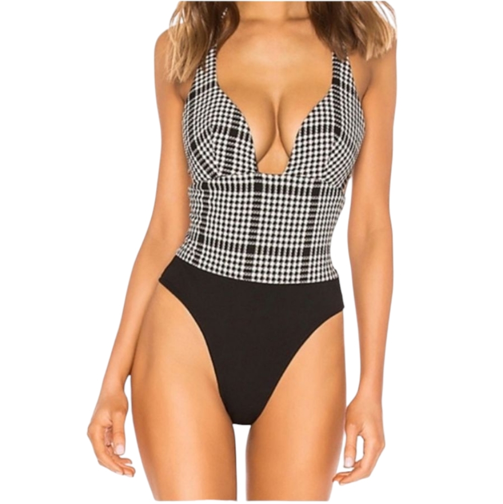 NBD x Naven 'Silvia' houndstooth bodysuit size S